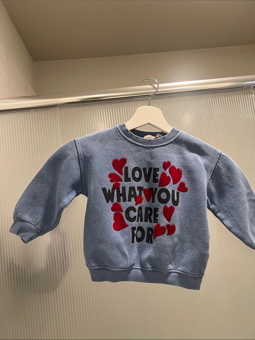 Zara Light Blue Kids Sweatshirt with Red Heart Graphic